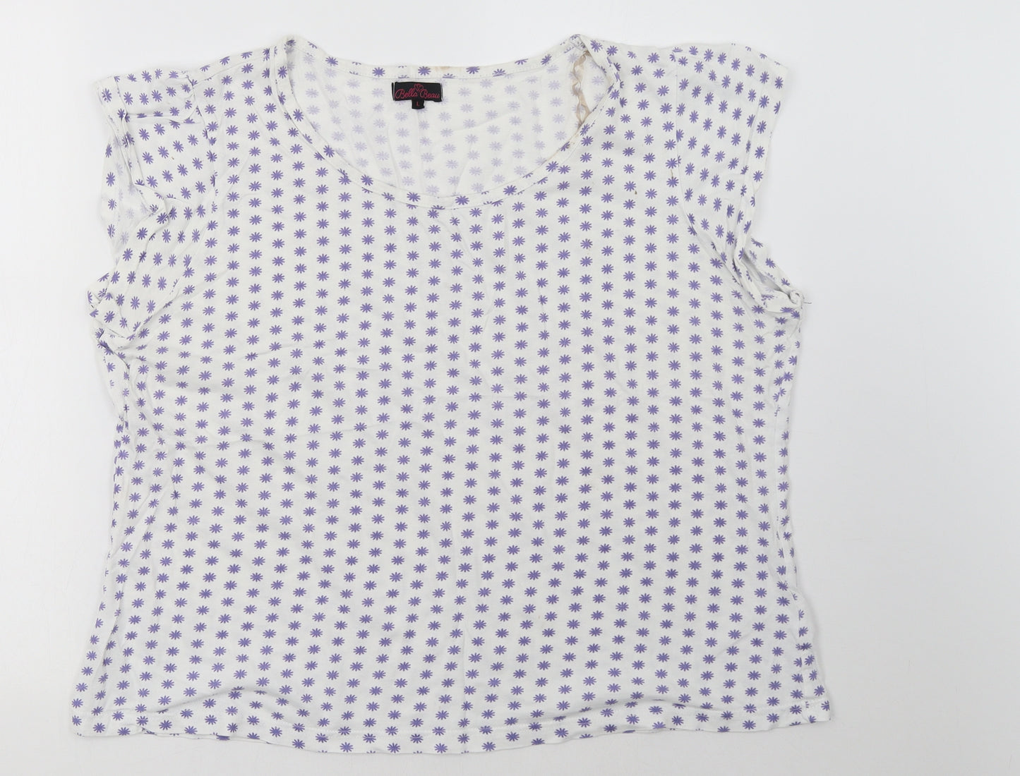 bella beau Womens White Polka Dot  Basic T-Shirt Size L