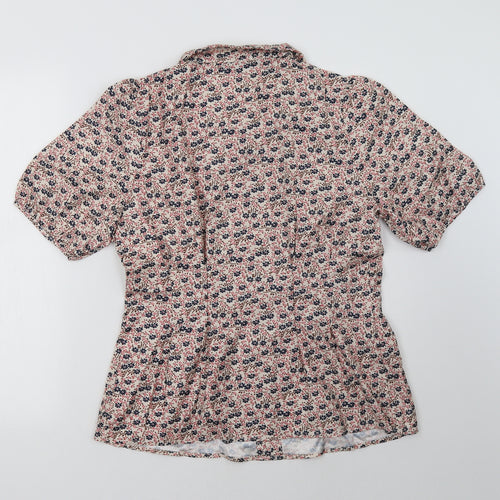Allegra K Womens Red Floral  Basic Button-Up Size M