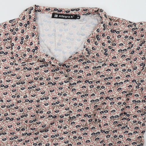 Allegra K Womens Red Floral  Basic Button-Up Size M