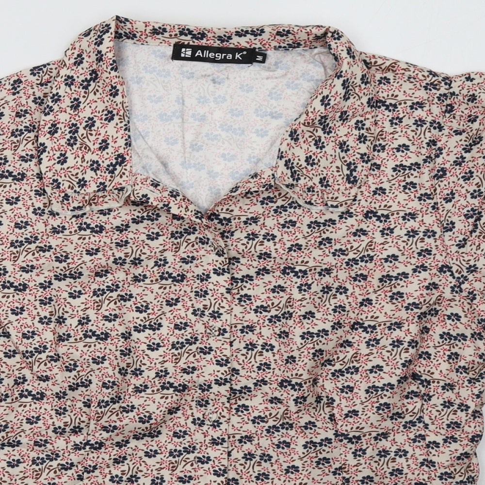 Allegra K Womens Red Floral  Basic Button-Up Size M