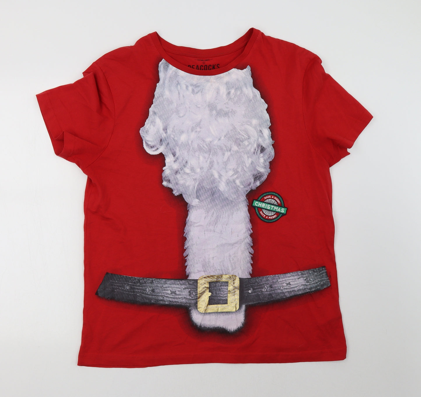 Peacocks Mens Red    T-Shirt Size L  - Christmas