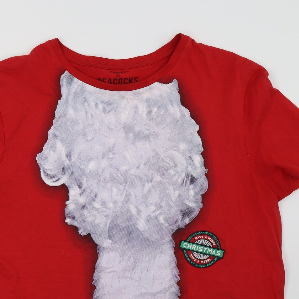 Peacocks Mens Red    T-Shirt Size L  - Christmas