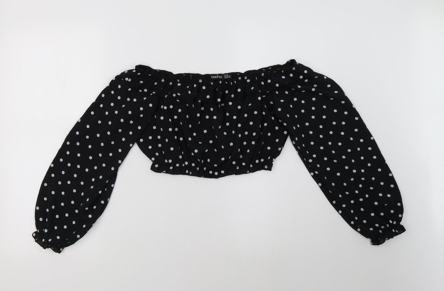 Boohoo Womens Black Polka Dot  Cropped Blouse Size 14