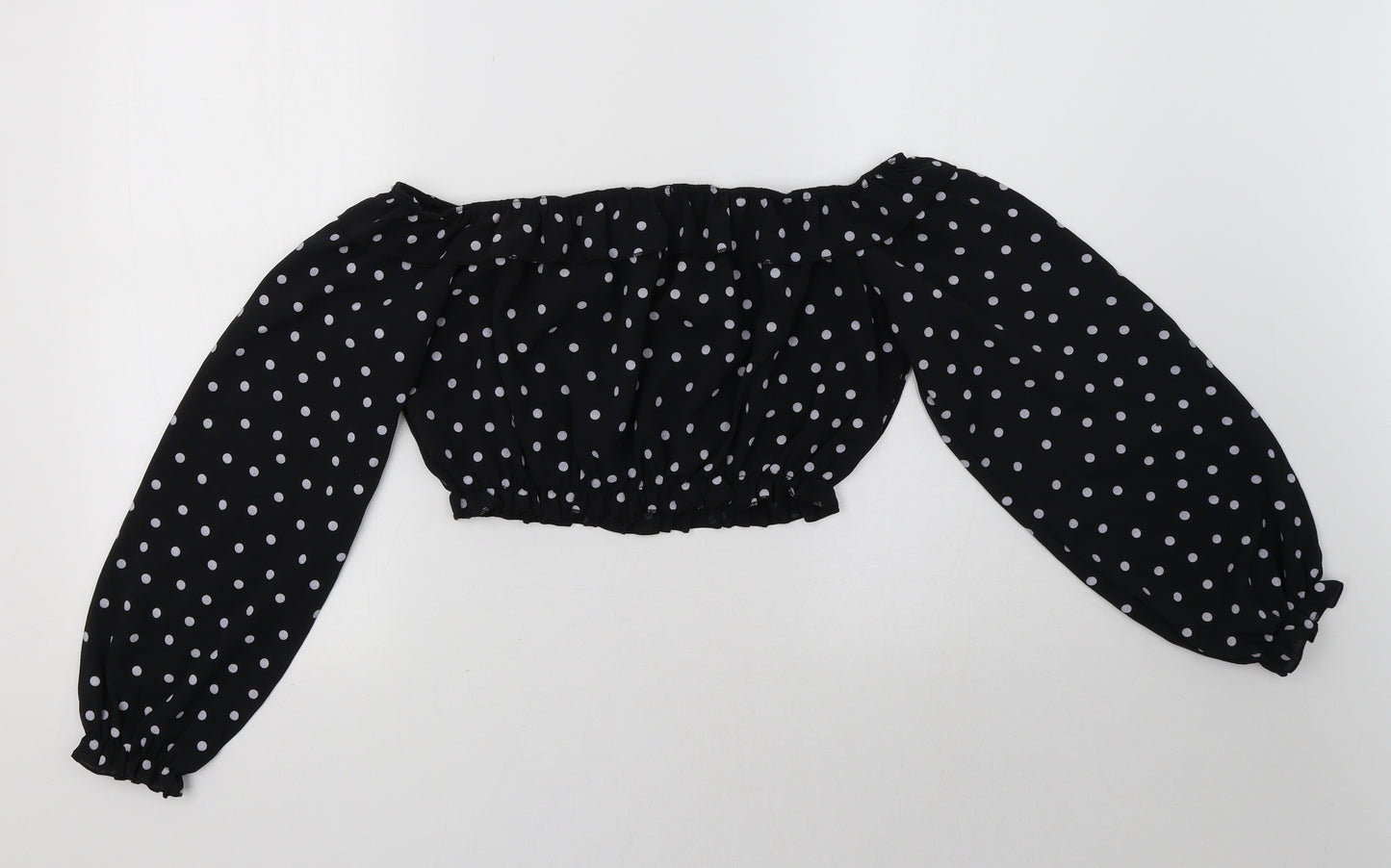 Boohoo Womens Black Polka Dot  Cropped Blouse Size 14