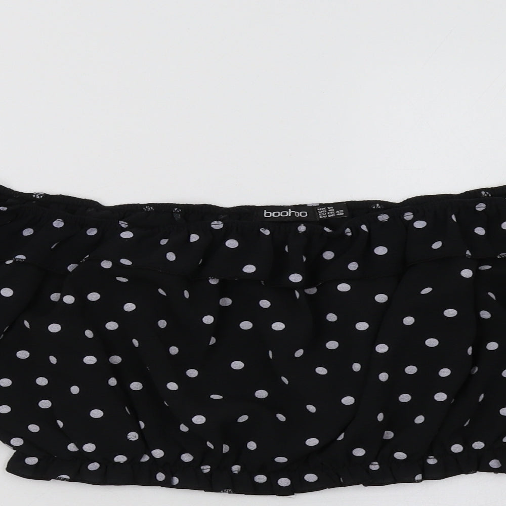 Boohoo Womens Black Polka Dot  Cropped Blouse Size 14