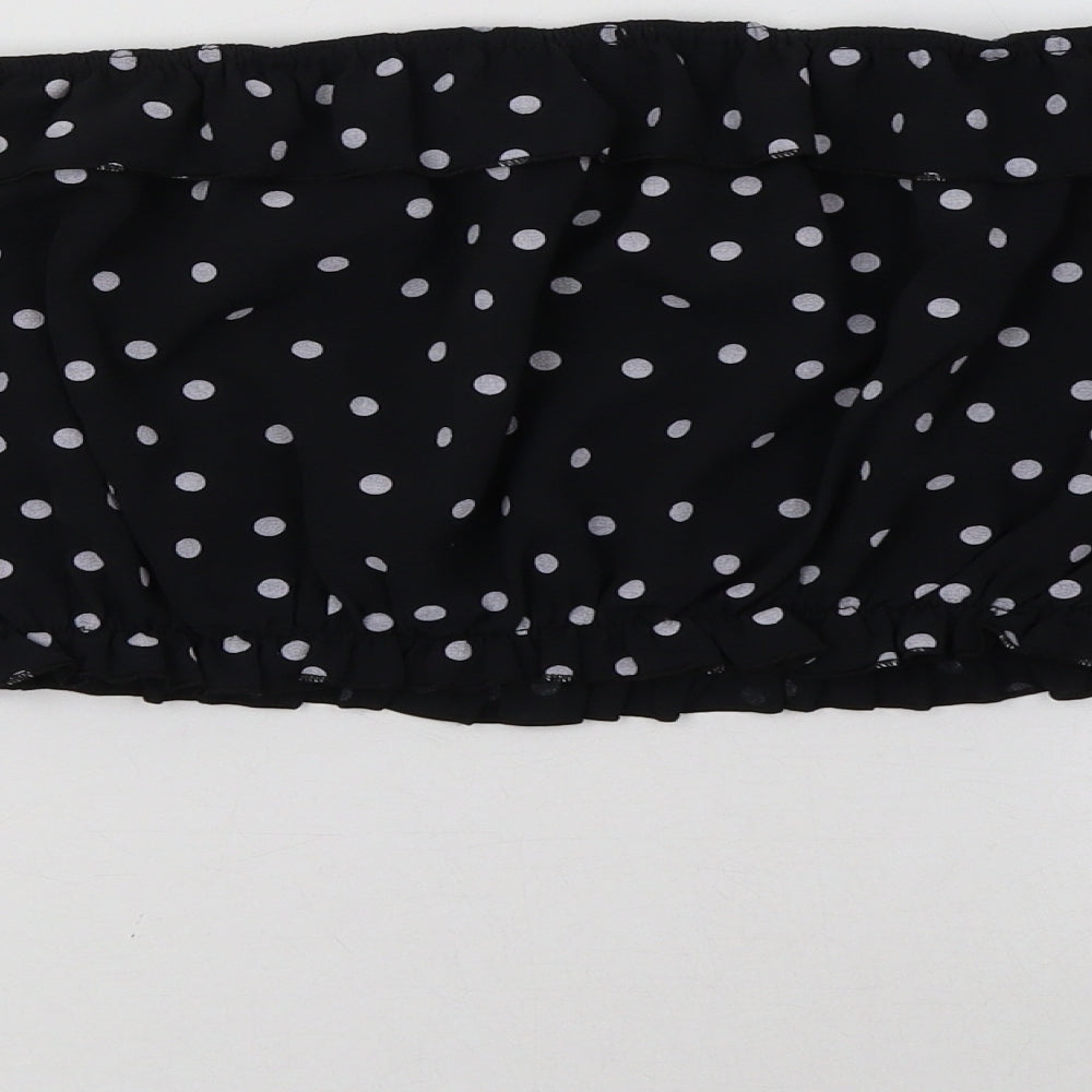Boohoo Womens Black Polka Dot  Cropped Blouse Size 14