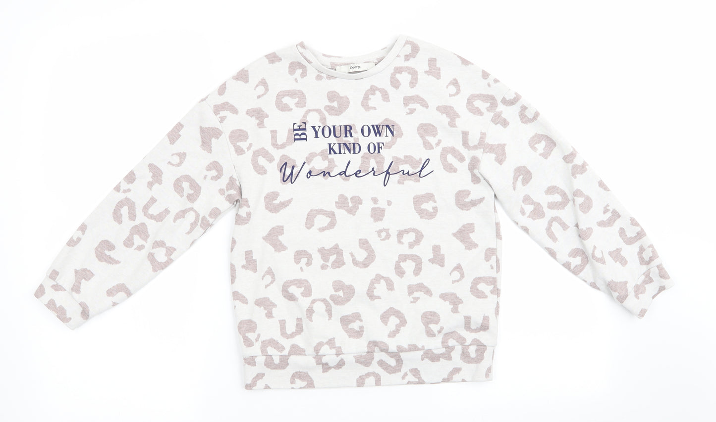 George Girls Ivory Animal Print  Pullover Sweatshirt Size 8-9 Years  - Be your own kind of wonderful Beige Blue
