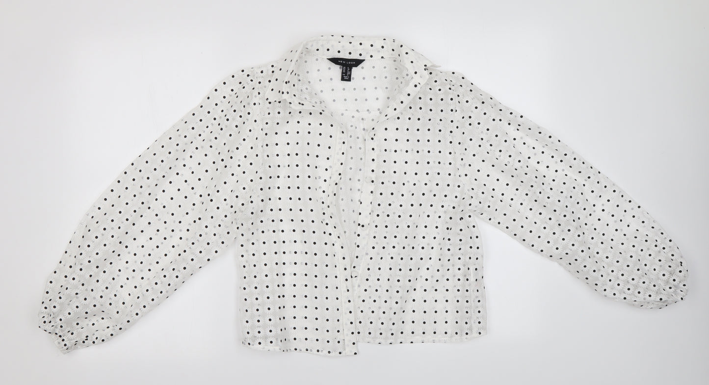 New Look Womens White Floral  Basic Button-Up Size 8