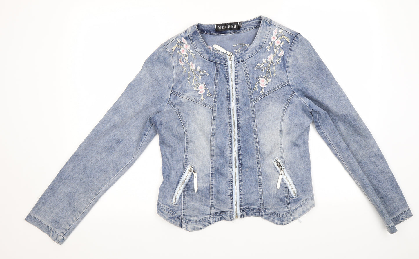 Preworn Womens Blue Floral Denim Jacket  Size 12
