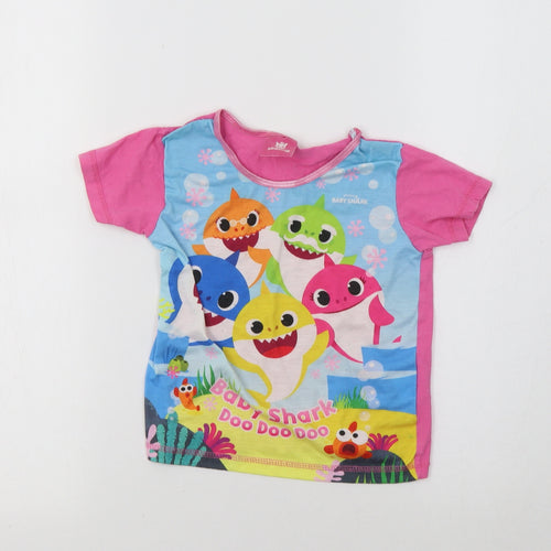 Pinkfong Girls Pink Geometric  Basic T-Shirt Size 2-3 Years  - Baby Shark