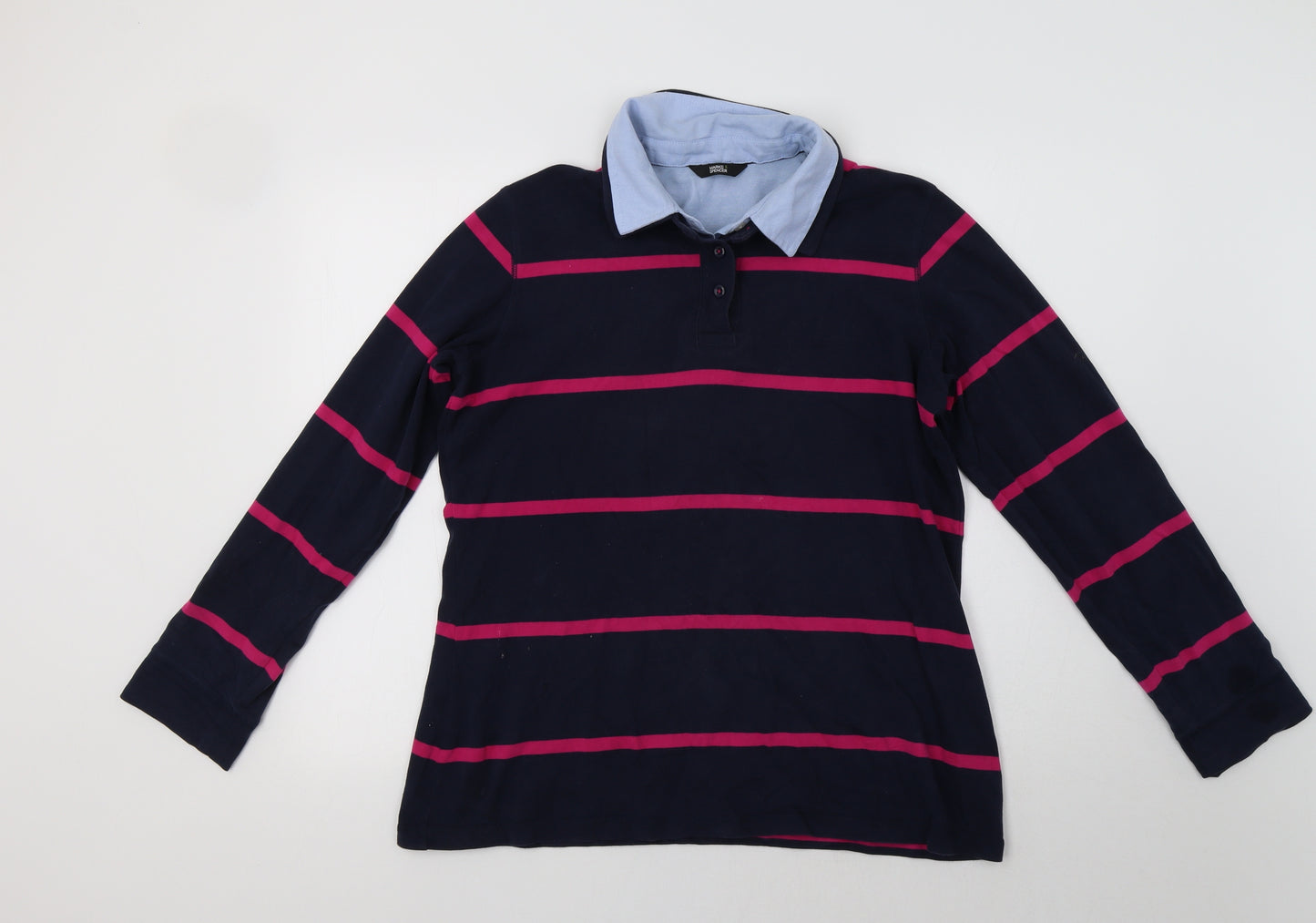 M&S Womens Blue Striped  Basic Polo Size 16