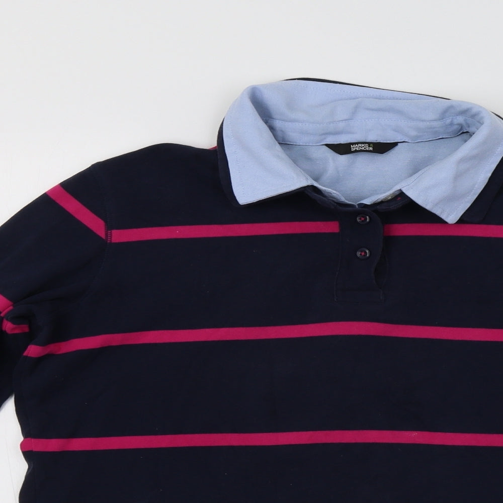 M&S Womens Blue Striped  Basic Polo Size 16