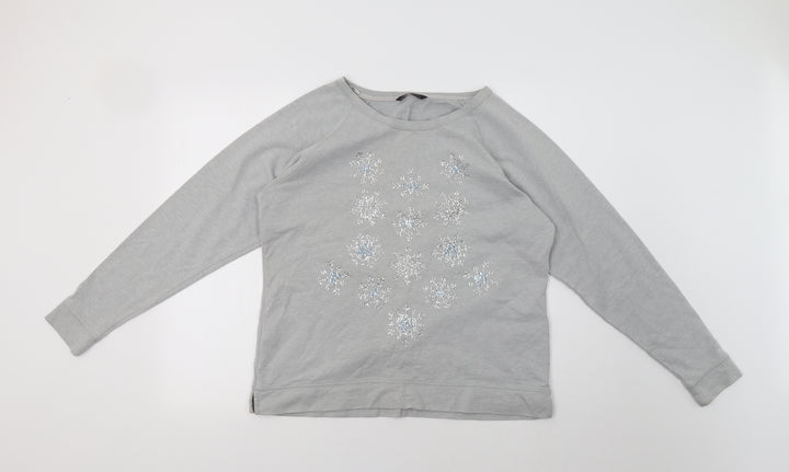 M&S Womens Grey Pullover Sweatshirt Size 14 - Snow Flakes