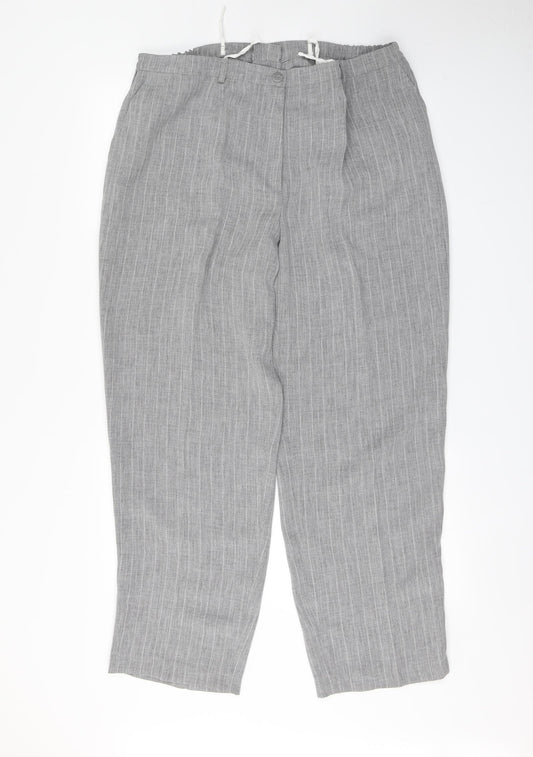 Front view of Preworn women’s grey trousers, size UK 22, 29-inch leg