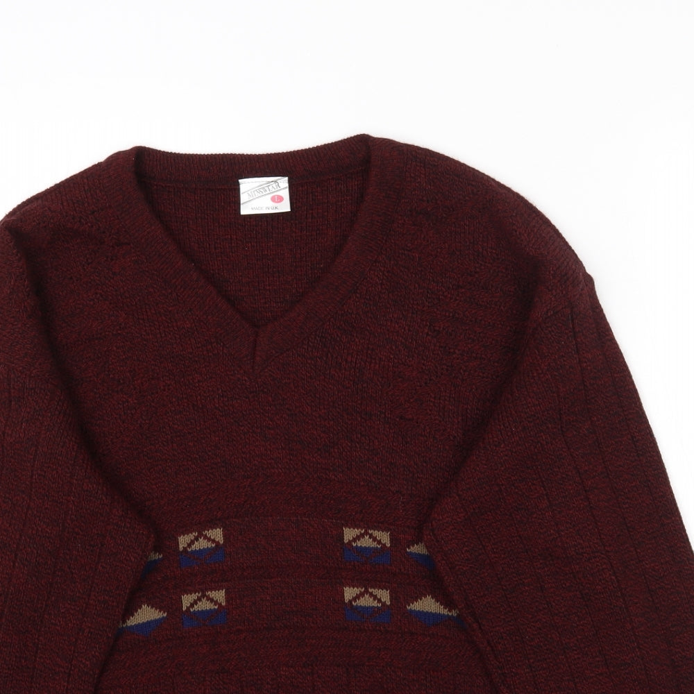 Menswear Mens Red  Knit Pullover Jumper Size L