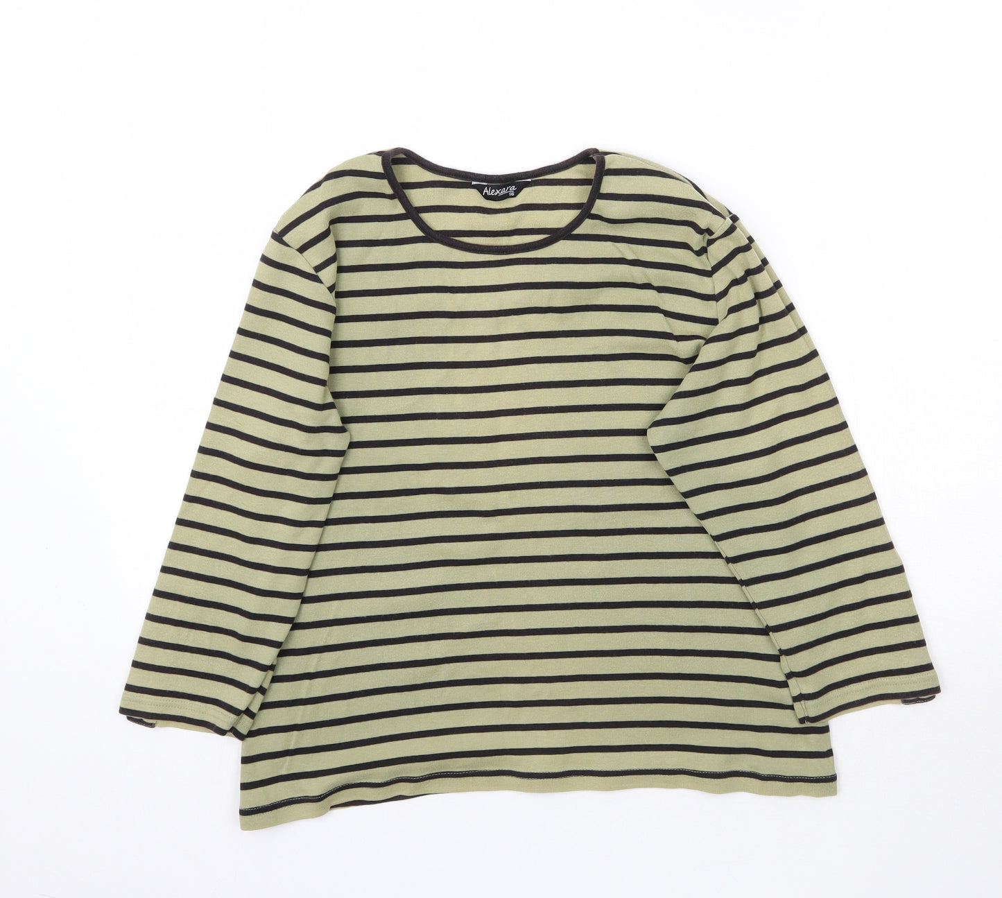 Alexara Womens Green Striped  Basic T-Shirt Size 16