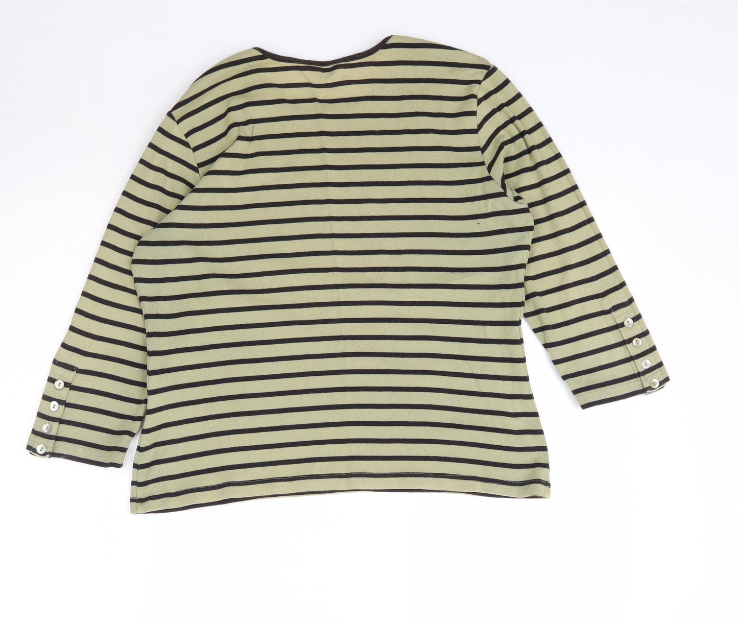 Alexara Womens Green Striped  Basic T-Shirt Size 16