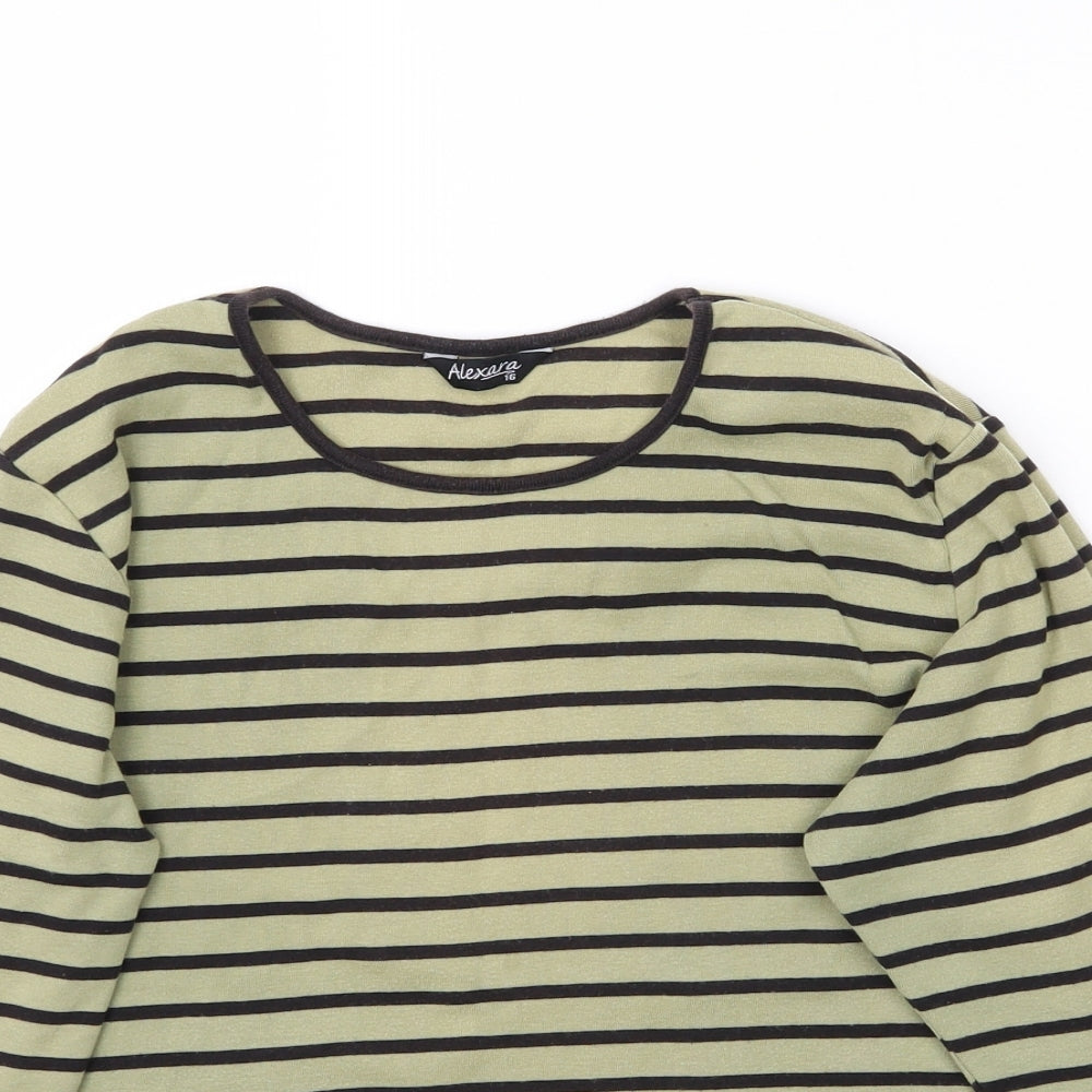 Alexara Womens Green Striped  Basic T-Shirt Size 16