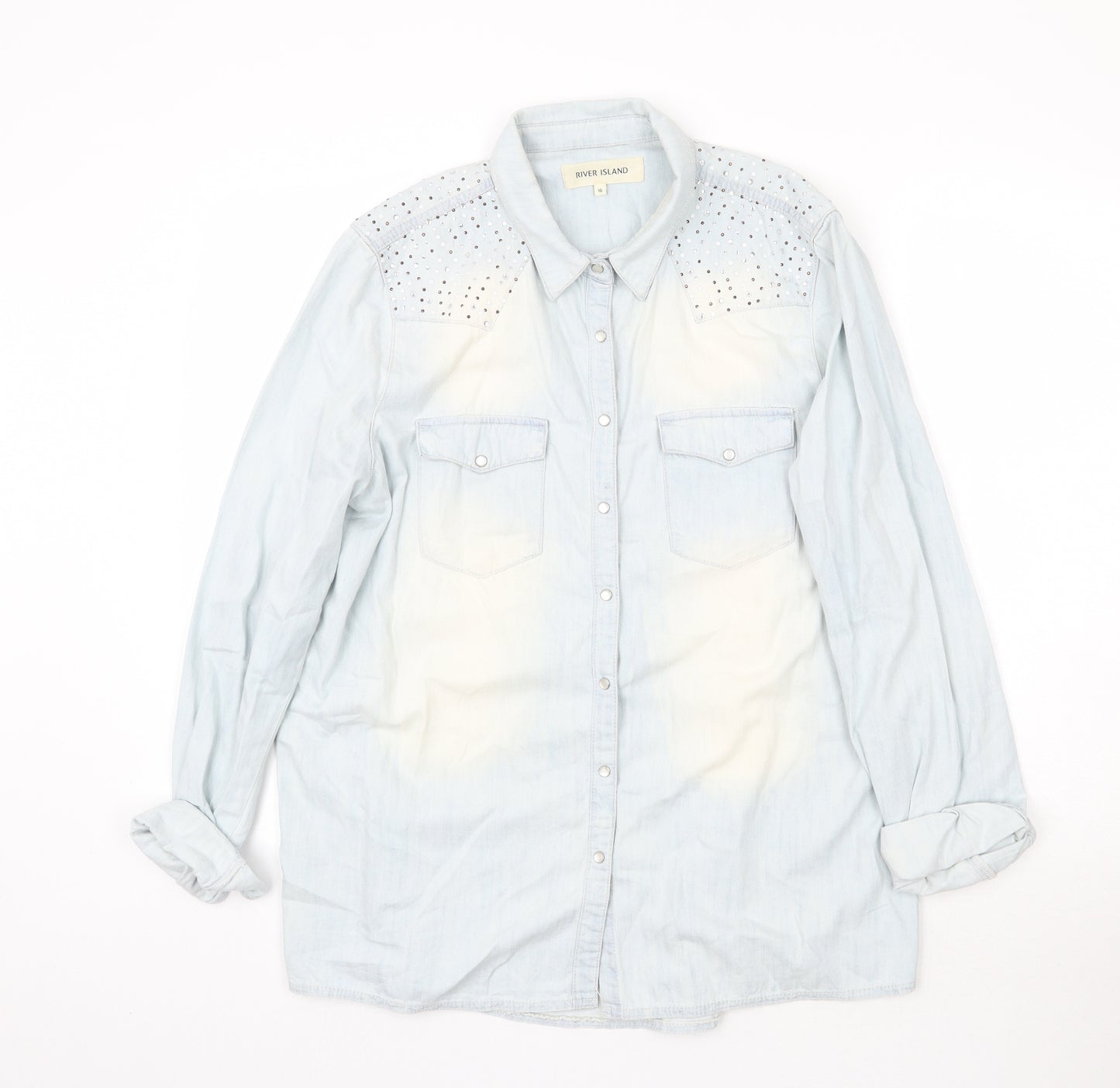 River Island Womens Blue  Denim Basic Button-Up Size 16