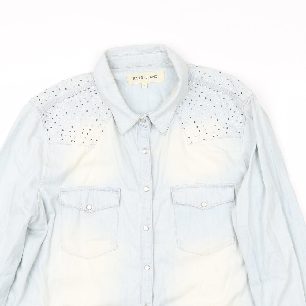 River Island Womens Blue  Denim Basic Button-Up Size 16