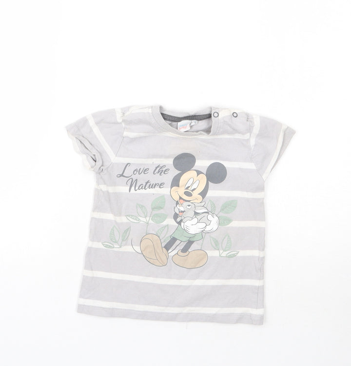 Disney Girls Grey Striped  Basic T-Shirt Size 2-3 Years  - Mickey Mouse