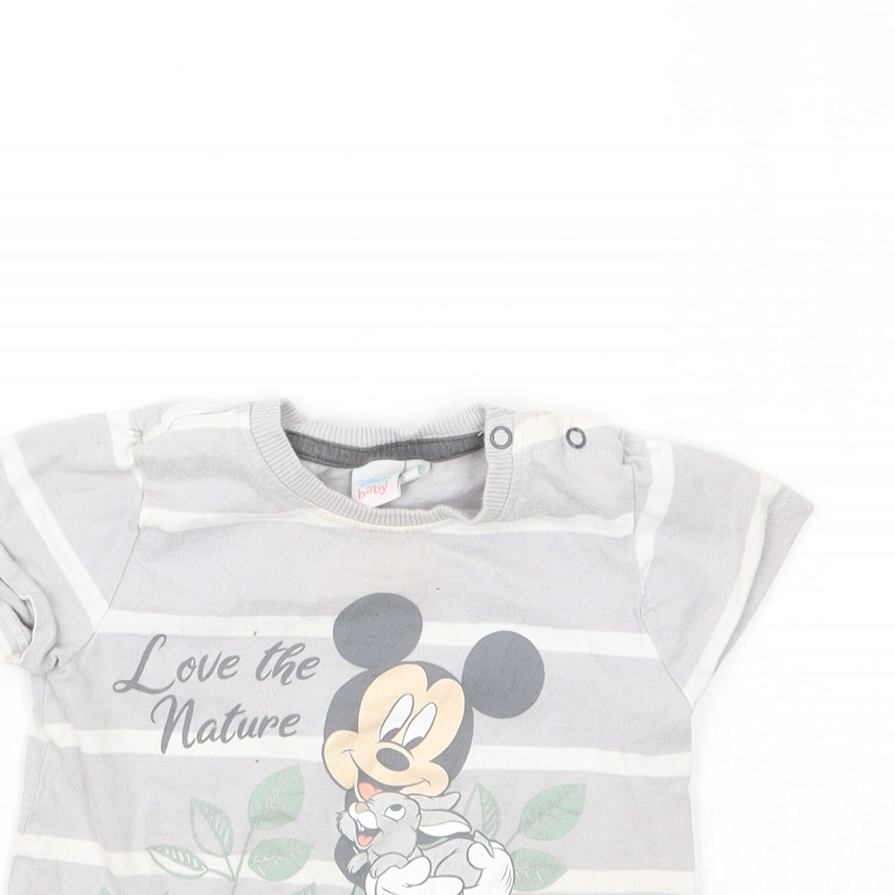 Disney Girls Grey Striped  Basic T-Shirt Size 2-3 Years  - Mickey Mouse