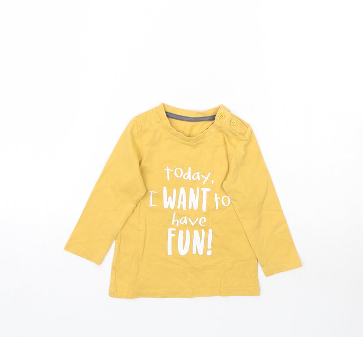 Matalan Baby Yellow Basic T-Shirt Size 9-12 Months - Today i want to have fun