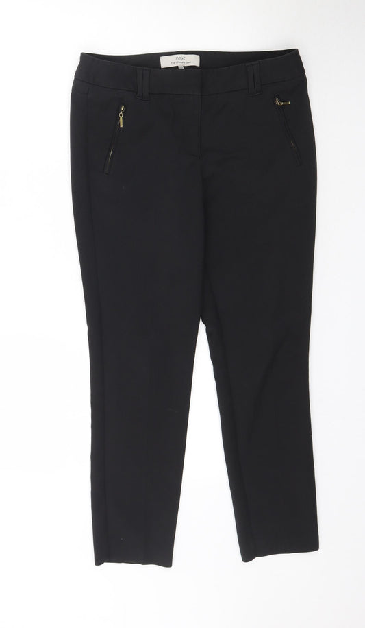 Front view of NEXT women’s black trousers, size UK 10, 27-inch leg