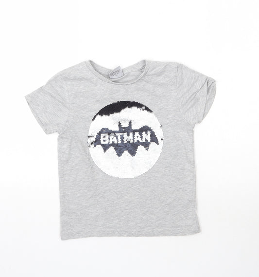 Front view of Primark girls’ grey basic t-shirt, size 7-8, years - batman