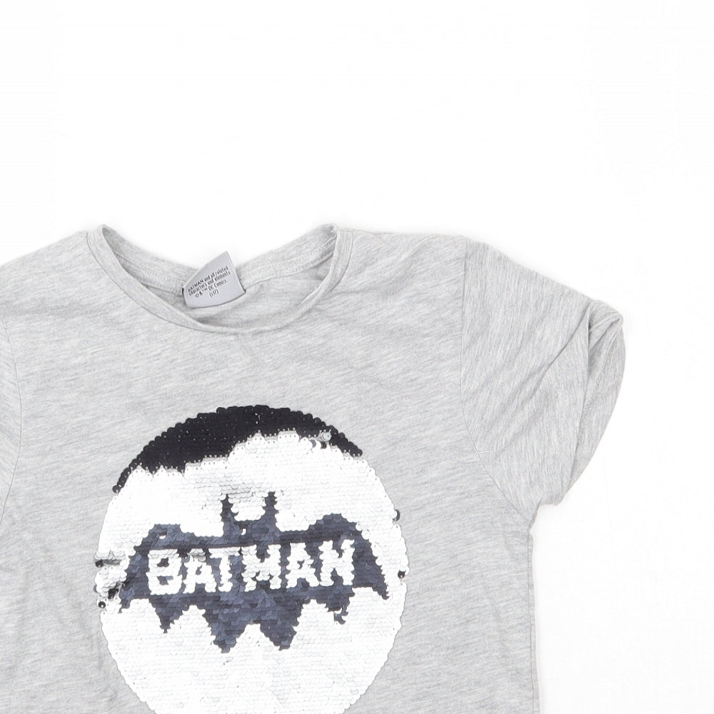 Primark Girls Grey   Basic T-Shirt Size 7-8 Years  - Batman