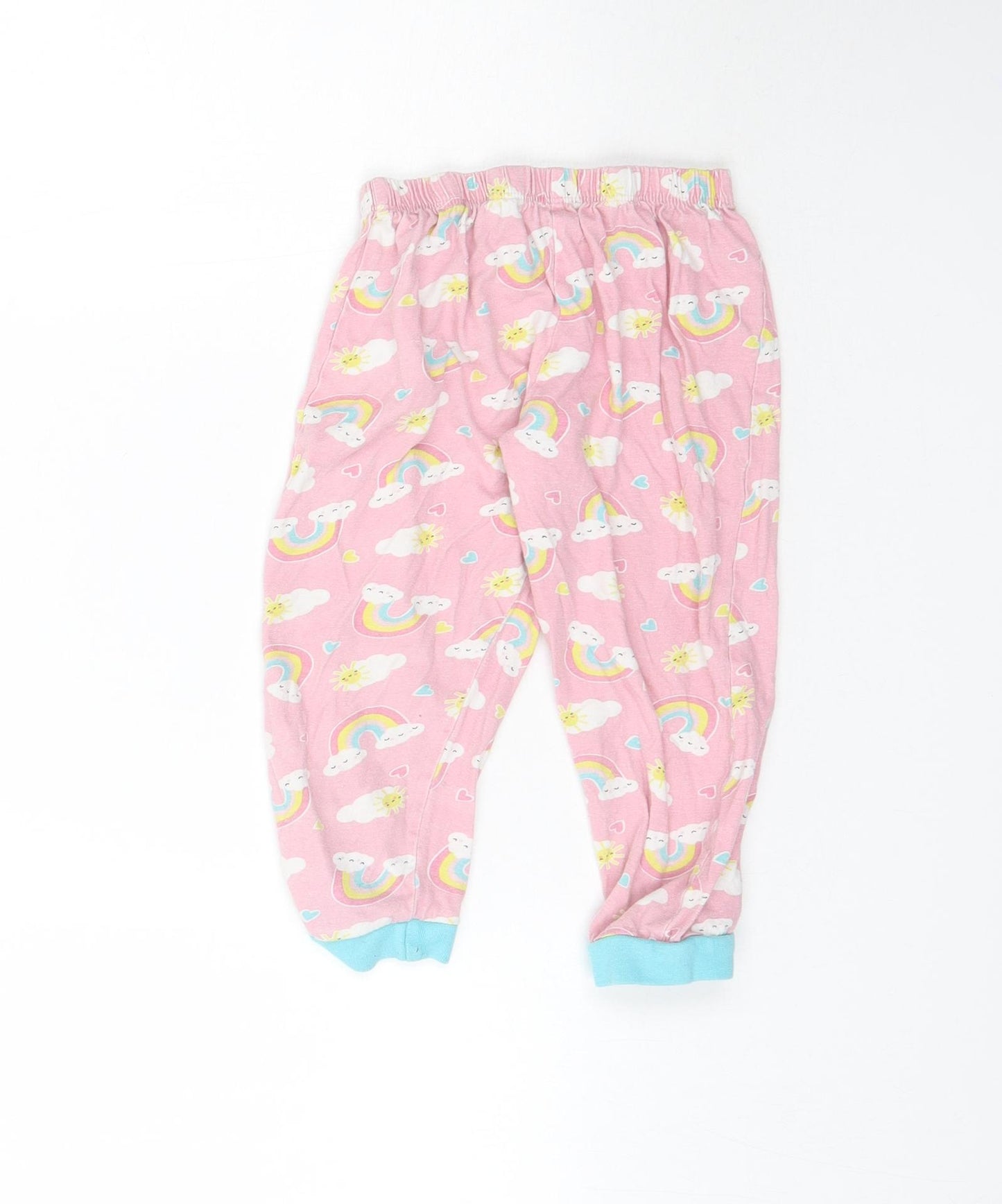 Kids Girls Pink Solid   Pyjama Pants Size 6-7 Years  - Rainbow Print