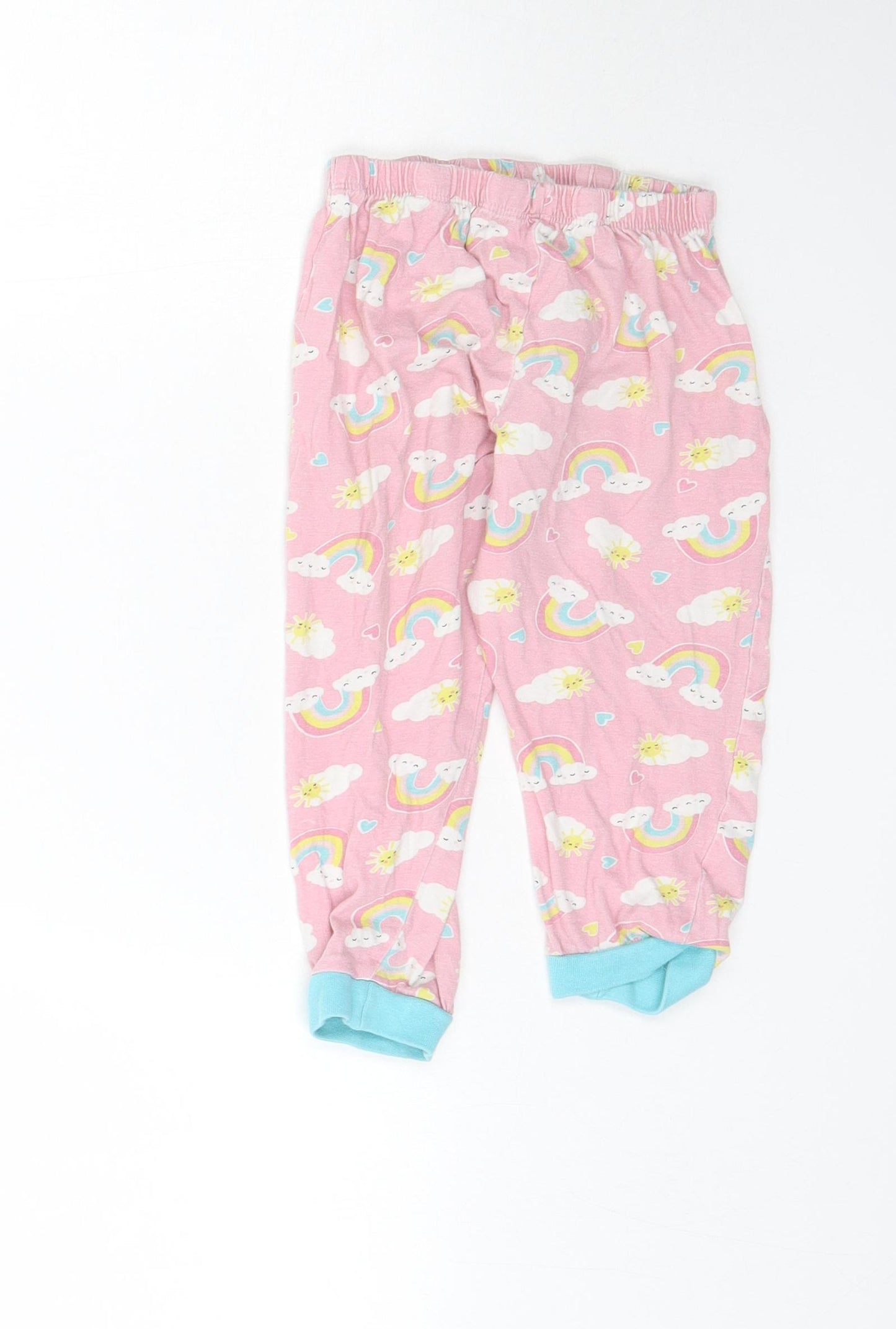 Kids Girls Pink Solid   Pyjama Pants Size 6-7 Years  - Rainbow Print