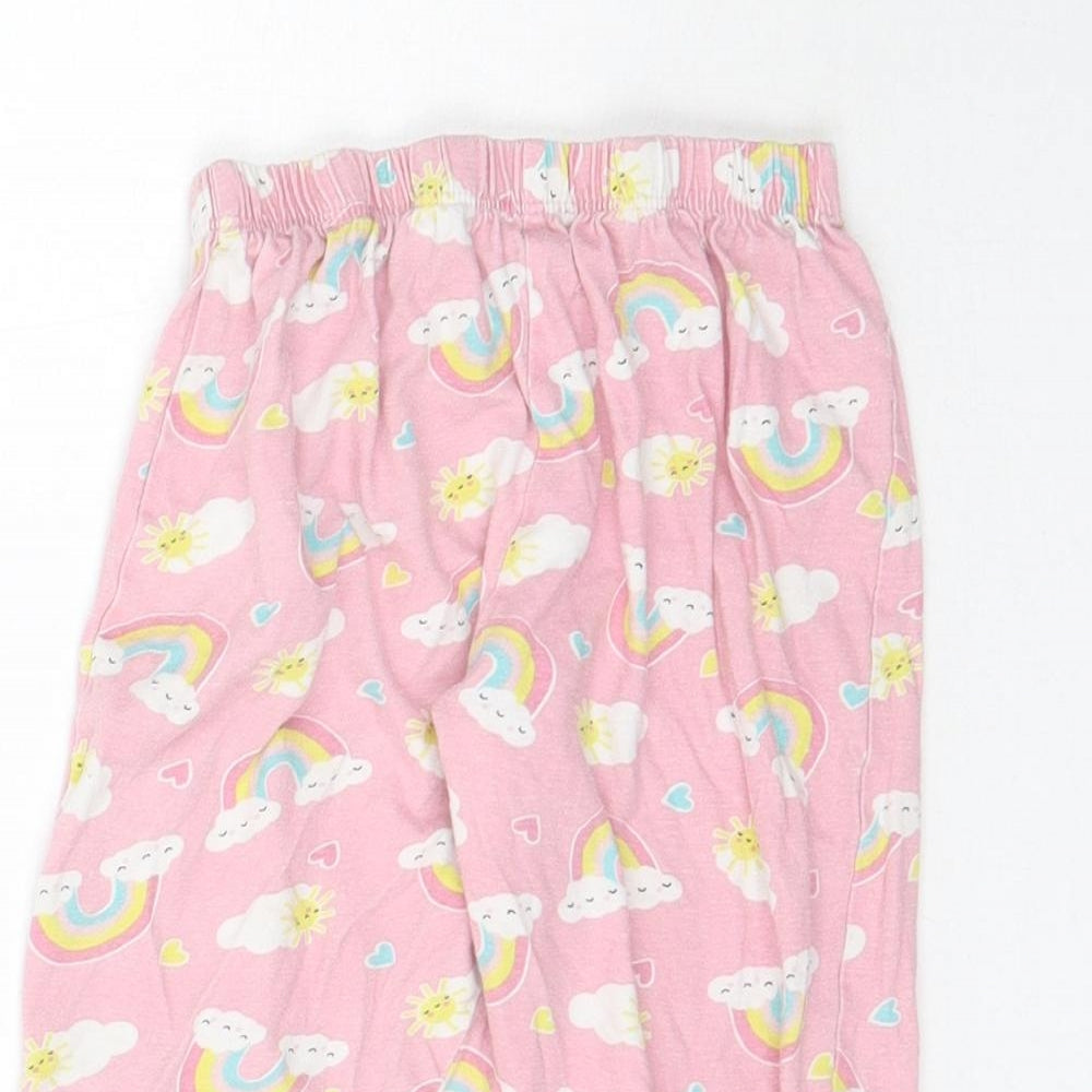 Kids Girls Pink Solid   Pyjama Pants Size 6-7 Years  - Rainbow Print