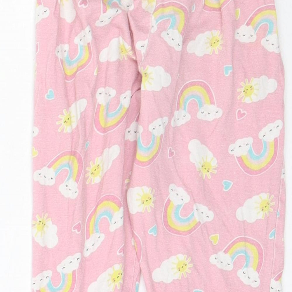 Kids Girls Pink Solid   Pyjama Pants Size 6-7 Years  - Rainbow Print