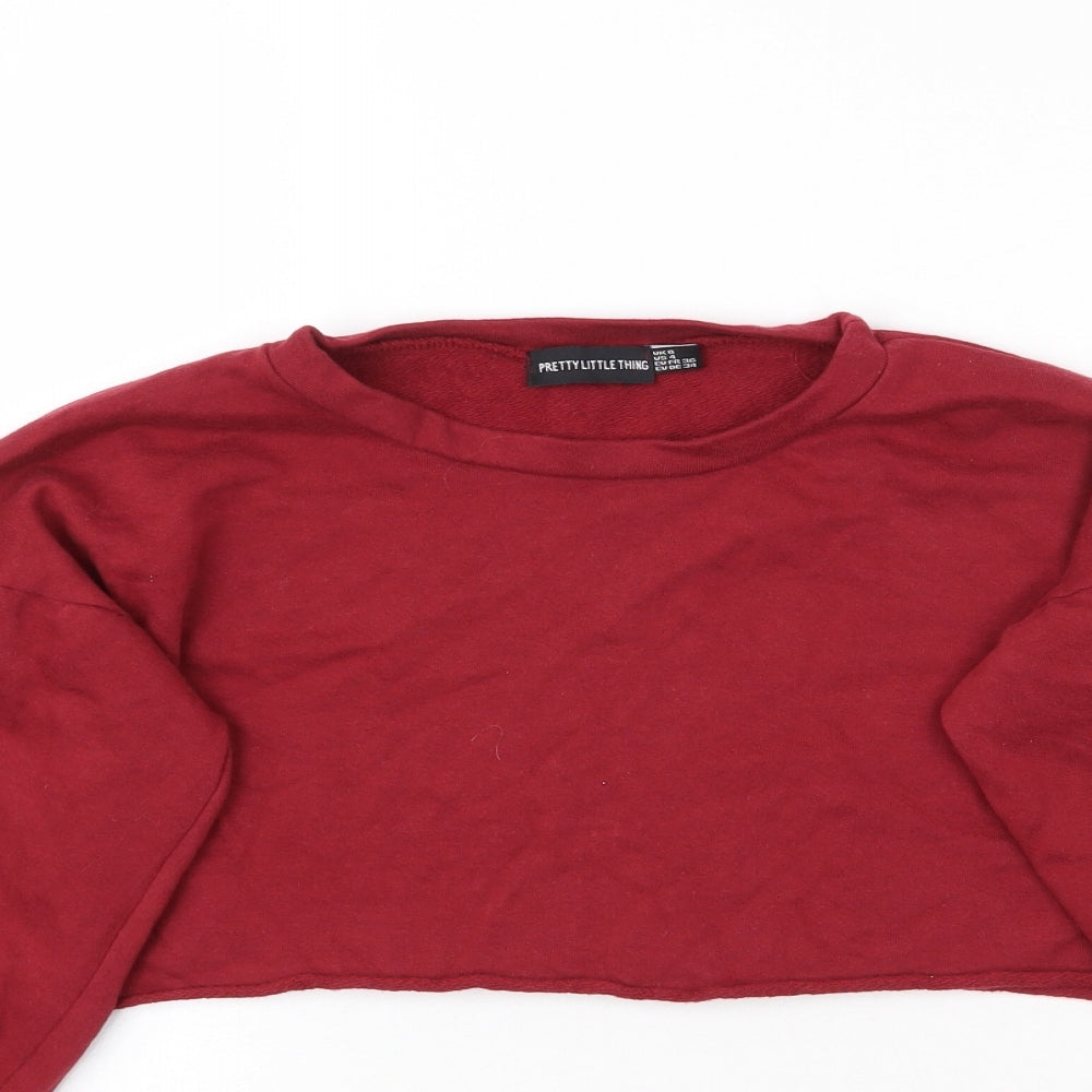 PRETTYLITTLETHING Womens Red   Pullover Sweatshirt Size 8  - Cropped
