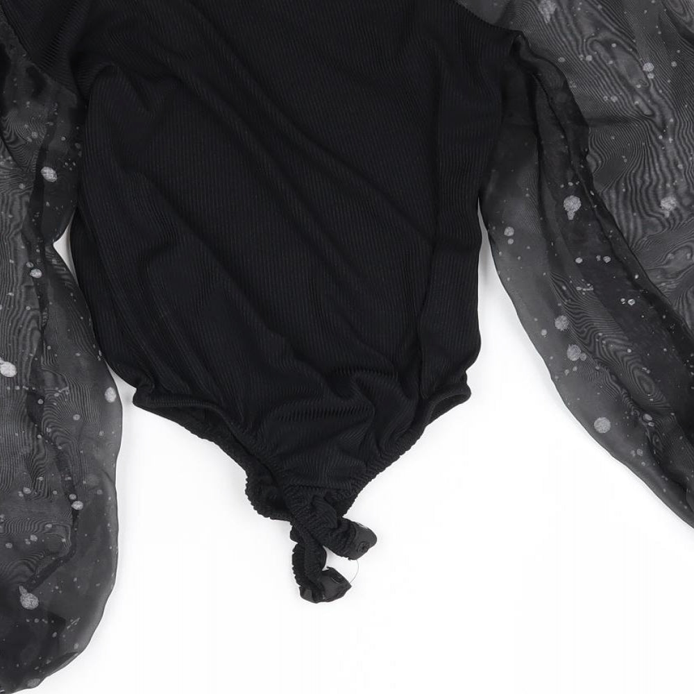 Boohoo Womens Black   Bodysuit One-Piece Size 12  - Puff Sleeve