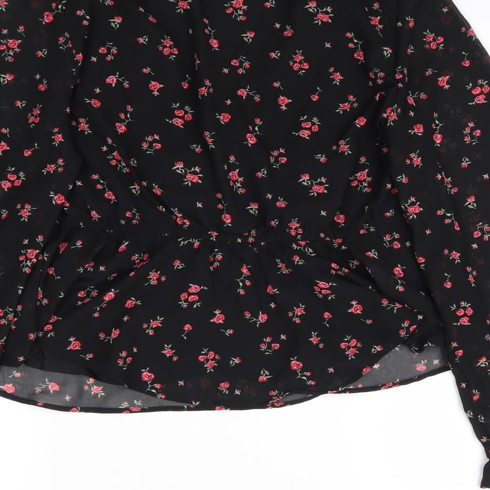 H&M Womens Black Floral  Basic Blouse Size 12