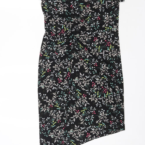 By Very Womens Black Floral  Mini  Size 10  - Asymmetric Hem