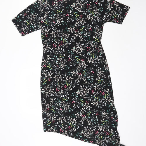 By Very Womens Black Floral  Mini  Size 10  - Asymmetric Hem
