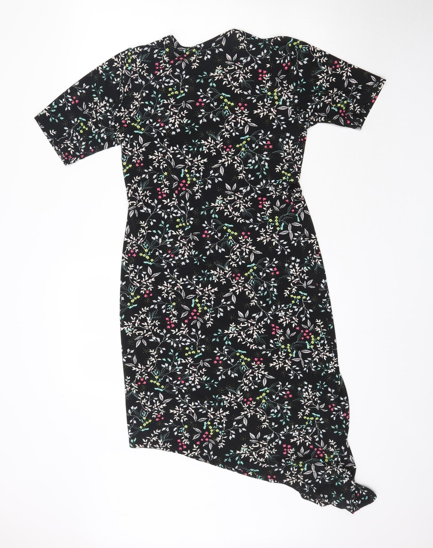 By Very Womens Black Floral  Mini  Size 10  - Asymmetric Hem