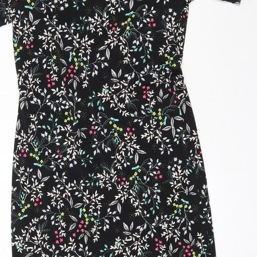 By Very Womens Black Floral  Mini  Size 10  - Asymmetric Hem