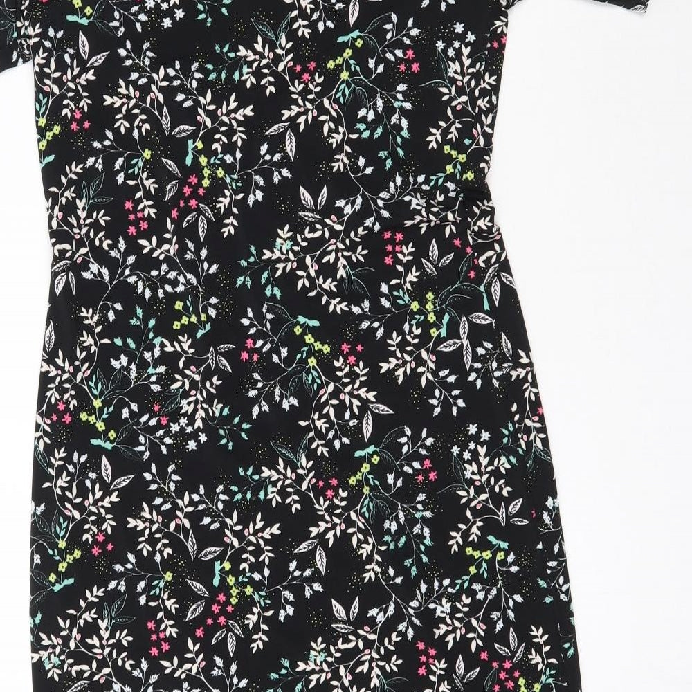 By Very Womens Black Floral  Mini  Size 10  - Asymmetric Hem