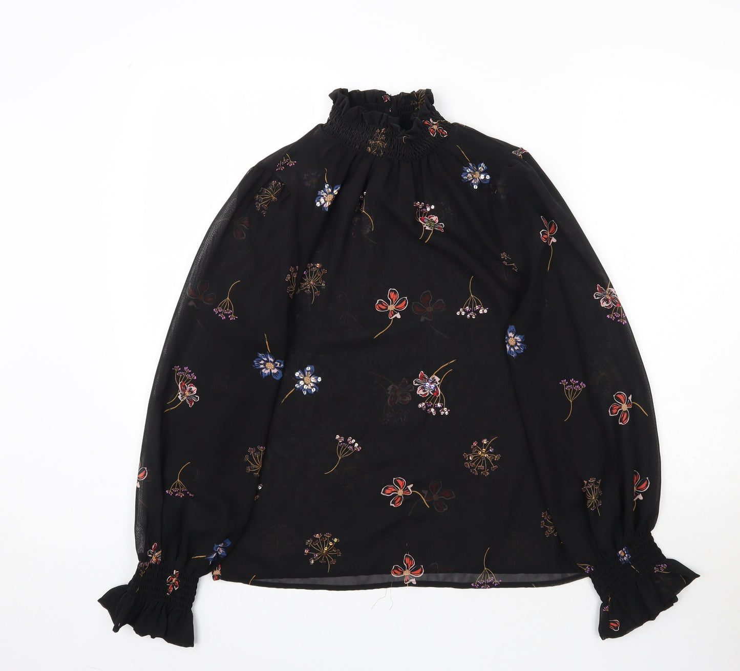 New Look Womens Black Floral  Basic Blouse Size 10