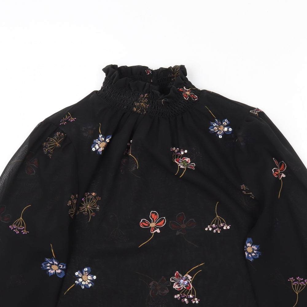 New Look Womens Black Floral  Basic Blouse Size 10