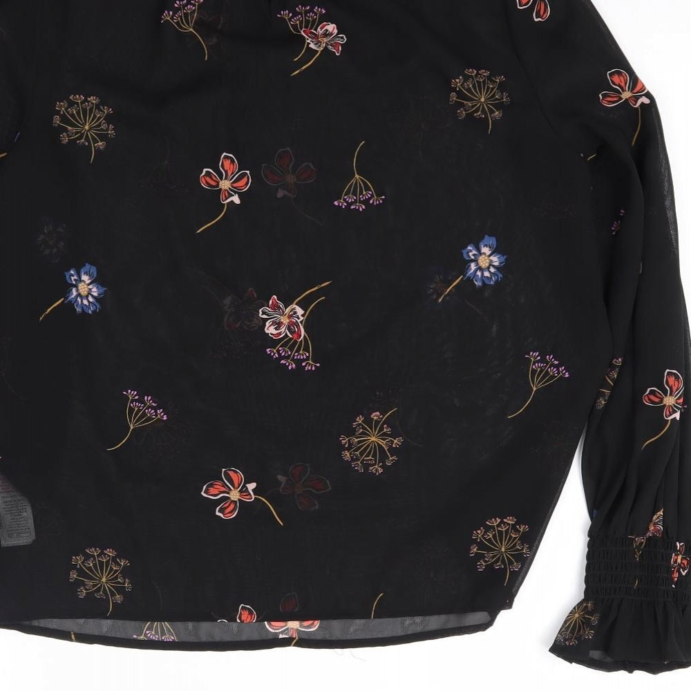 New Look Womens Black Floral  Basic Blouse Size 10