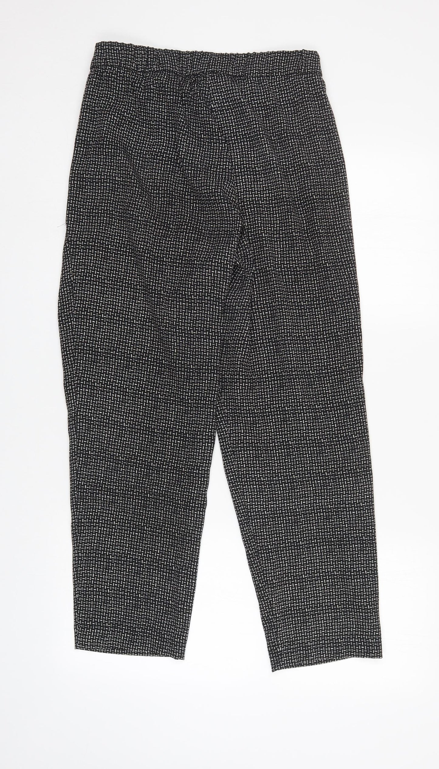 H&M Womens Black Herringbone  Trousers  Size 12 L27 in - Elastic Waist