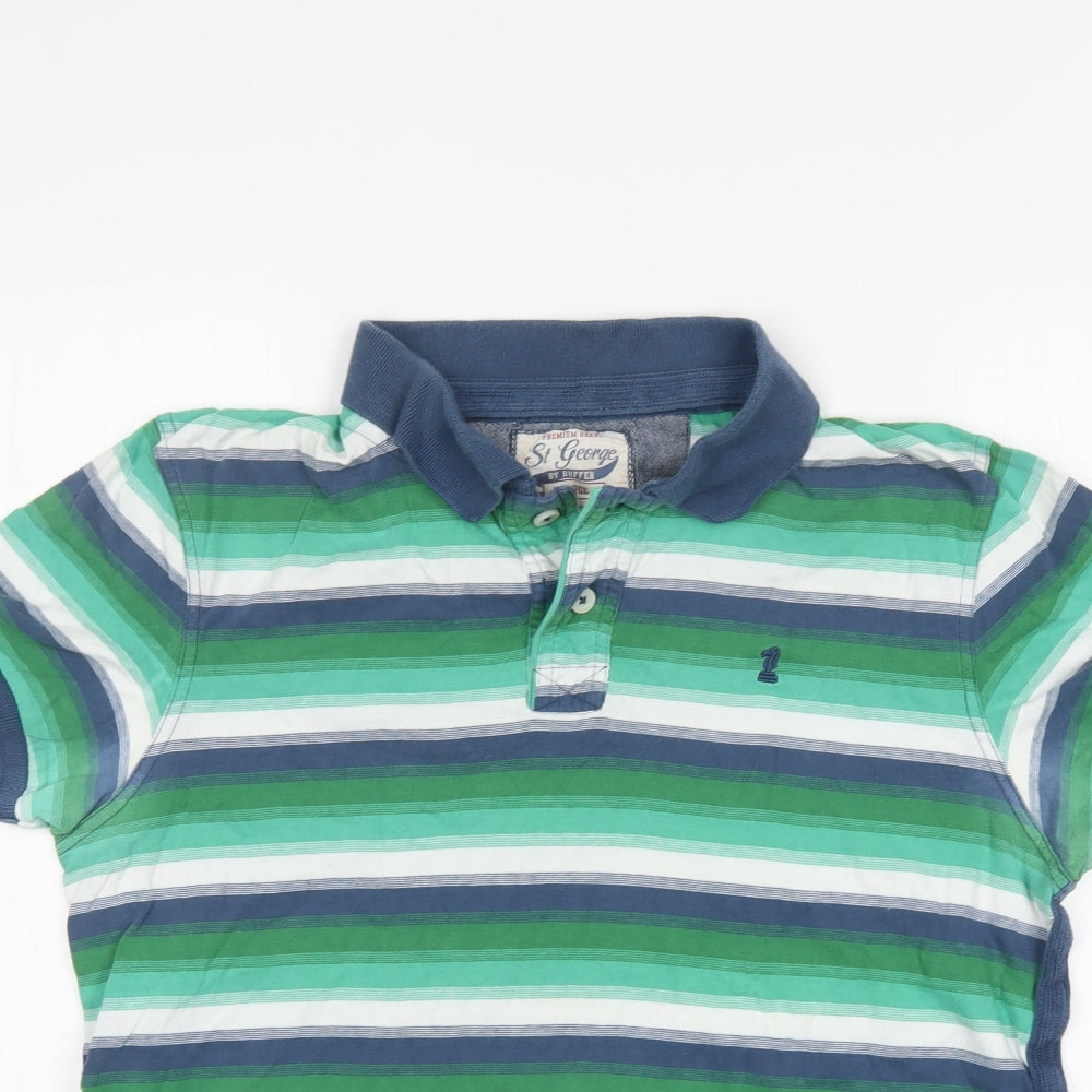 Duffer of St. George Mens Green Striped   Polo Size L