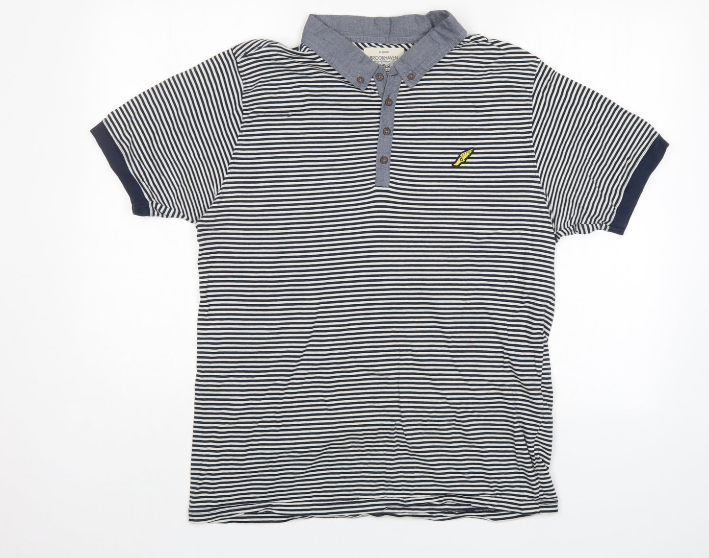 Brookhaven Mens Blue Striped   Polo Size XL