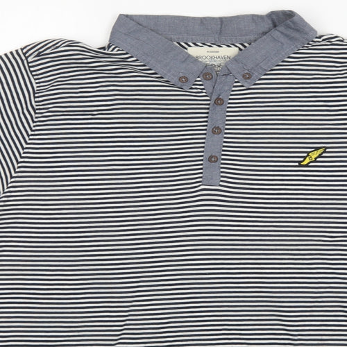Brookhaven Mens Blue Striped   Polo Size XL