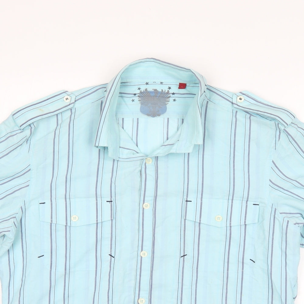 Preworn Mens Blue Striped   Button-Up Size L